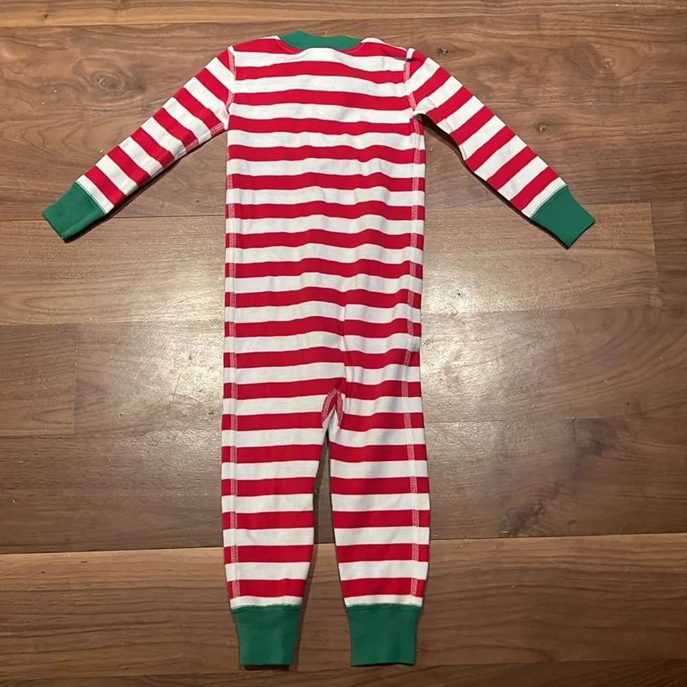 Hanna Andersson red white and green stripes zip romper holiday Christmas